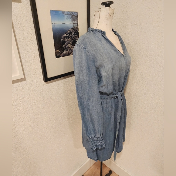 Cloth & Stone Anthropologie Long-Sleeve V-Neck Ruffled Tunic Dress - Picture 3 of 6